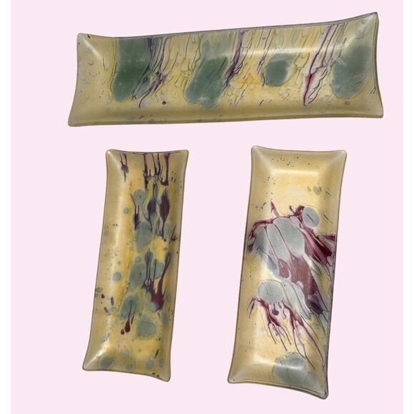 Fused Glass Platter Set With Vaseline Satin Finish sushi h'oderves tray - Picture 2 of 9